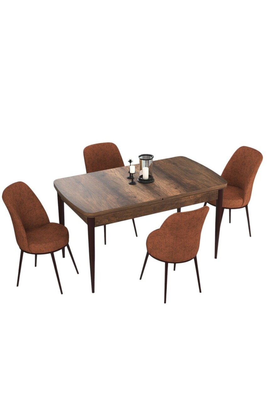 Set masa extensibila si scaune (5 piese), Hanah Home, Via, Model baroc din lemn / Teracotă — imaginea 2