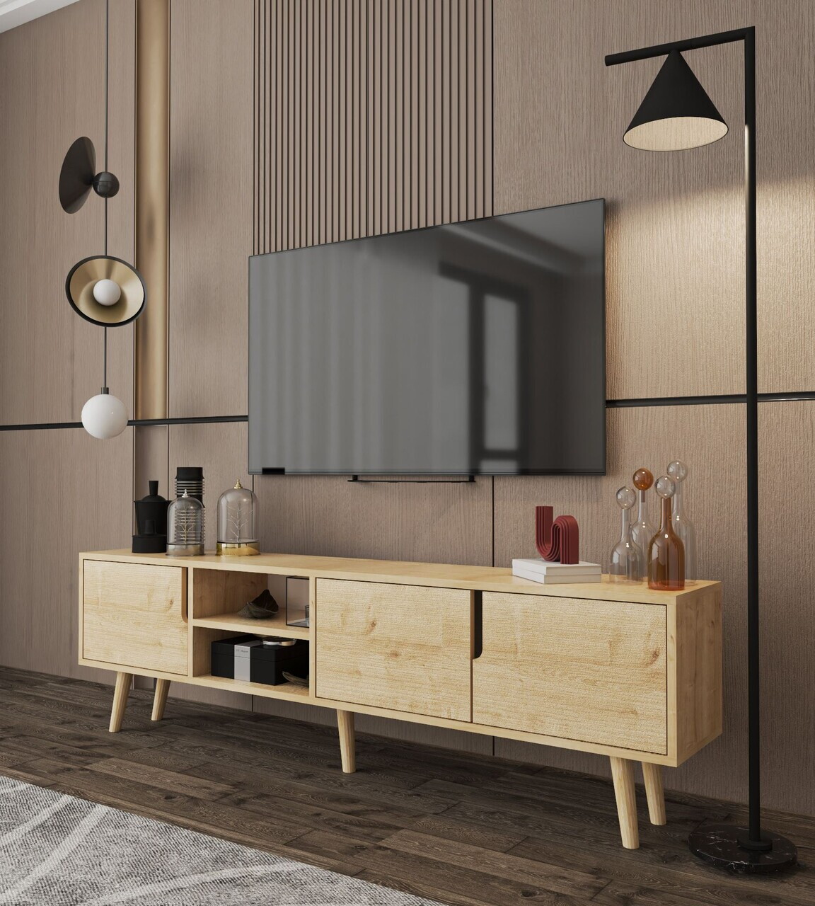 Comoda TV, Hanah Home, Latina 180, 180x30x53 cm, PAL MELAMINAT, Maro — imaginea 2