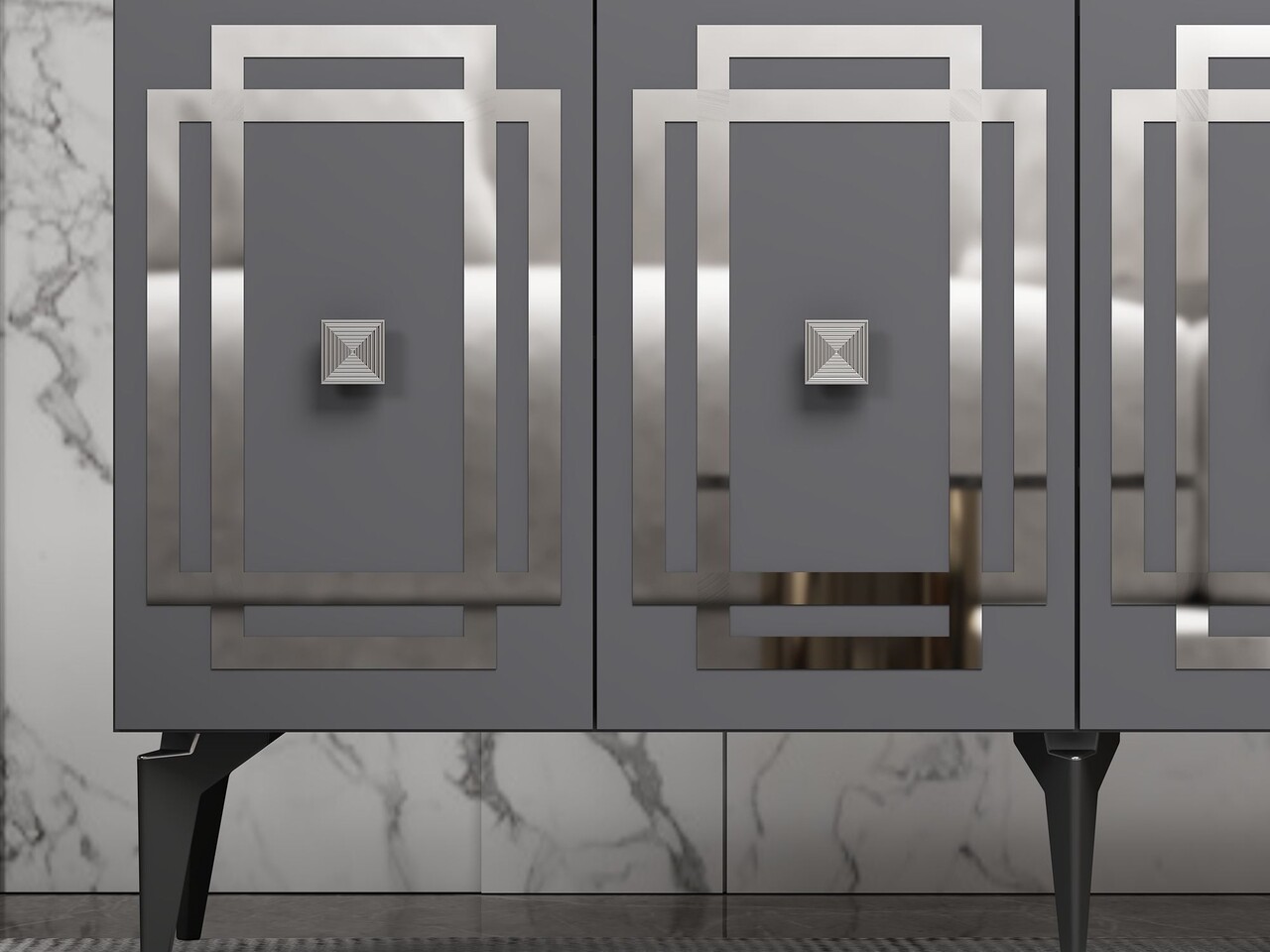Consola, Hanah Home, Lotus, 150x79x40 cm, PAL , Antracit / Argintiu - view 3