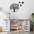 Decoratiune de perete, Tree And Birds, Metal, Dimensiune: 61 x 56 cm, Negru