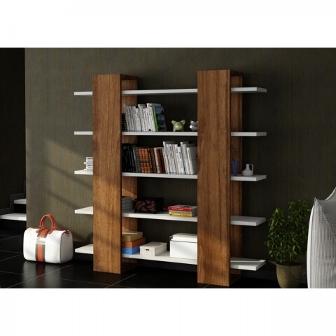 Biblioteca Wooden Art, Pool White Walnut, 120×19.5×120 cm mezoni.ro