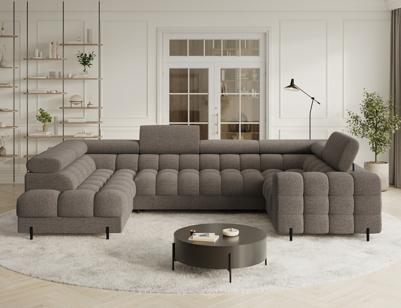 Coltar extensibil stanga 3 locuri ELTAP, LT-20ROY, Fectory, 346x205x93 cm, lemn/poliester, maro - 1 | YEO