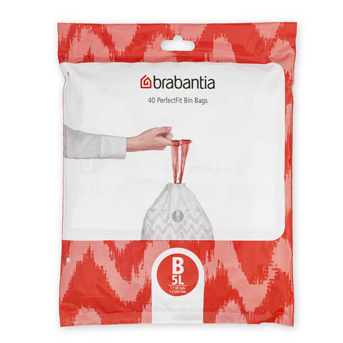 Set 40 saci de gunoi, Brabantia, PerfectFit, marimea B, 5 L, nailon, alb
