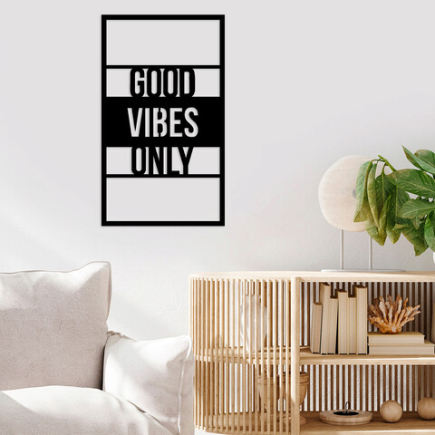 Decoratiune de perete, good vibes only, metal, dimensiune: 40 x 1,5 x 68 cm, negru