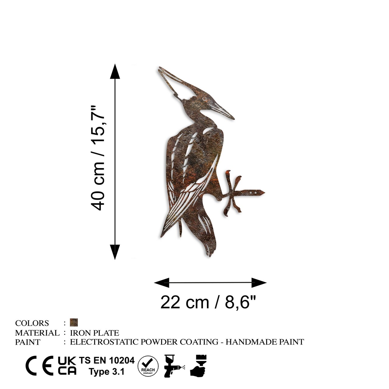 Obiect decorativ de grădină, Bird On The Branch 10, 22x40 cm, Maro - imagine 6