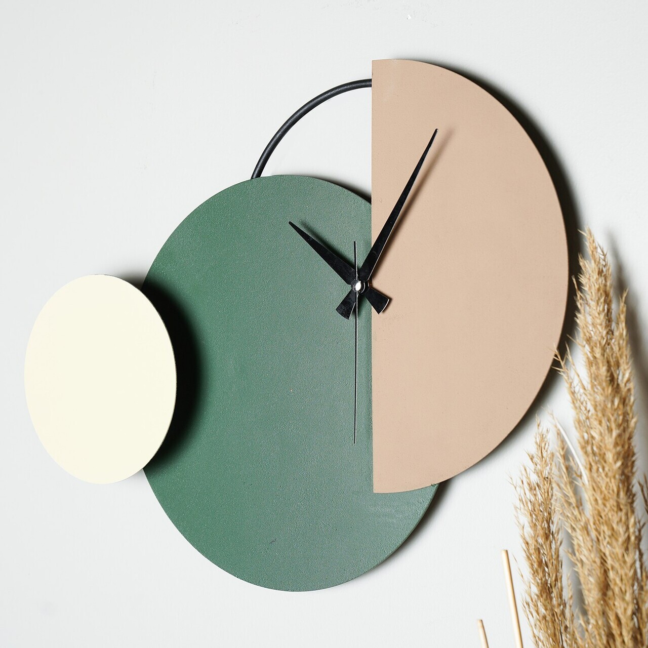 Ceas de perete, Mateen, Metal, Diametru: 47 cm, Verde / Maro / Crem