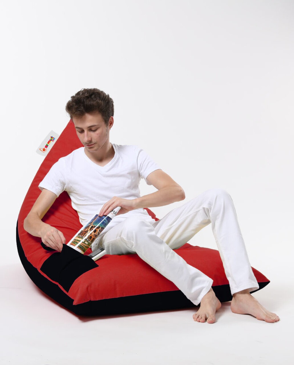 Fotoliu Puf, Bean Bag Ferndale, Pyramid Double Color, 145 Cm, Poliester Impermeabil, Rosu/negru