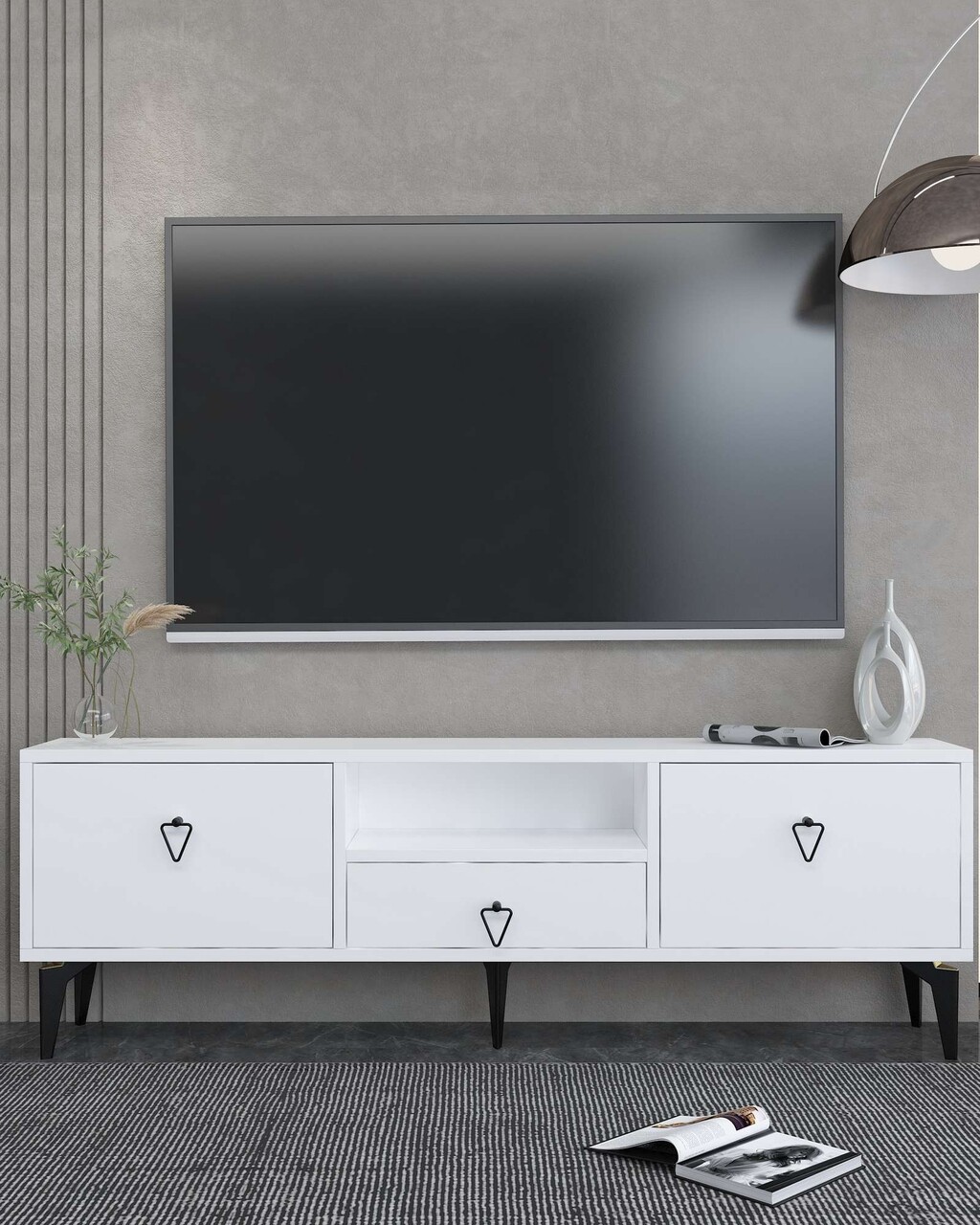 Comoda TV, Hanah Home, 1302-DROP-1, 140x49x30 cm, PAL , Alb/Negru - view 2