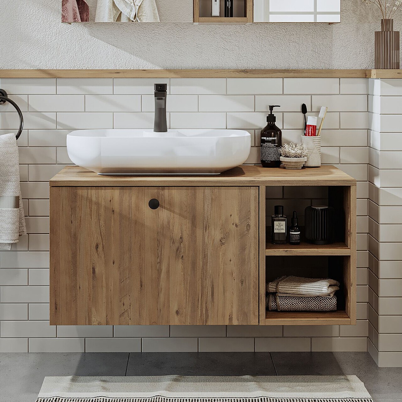 Dulap de baie cu chiuvetă, Hanah Home, 2517, 95x58x45 cm, MDF, Maro — imaginea 2