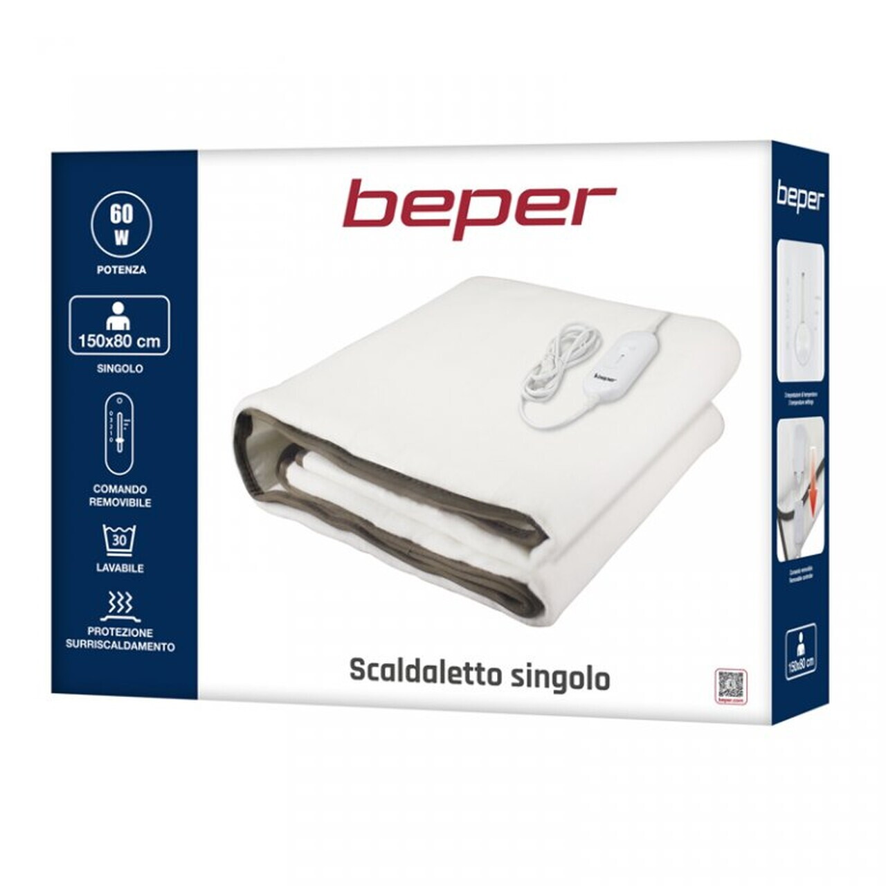 Patura electrica simpla Beper, 150x80 cm, 60W, poliester, alb — imaginea 8
