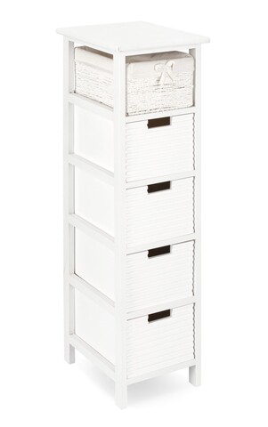 Comoda cu 5 sertare Leonie, Bizzotto, 26x32x98 cm, lemn de paulownia/MDF, alb