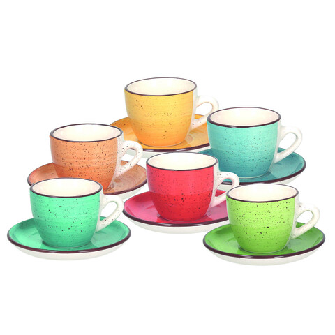 Set 6 cesti de cafea cu farfurie Louise Art and Pepper, Tognana Porcellane, 95 ml, ceramica, multicolor