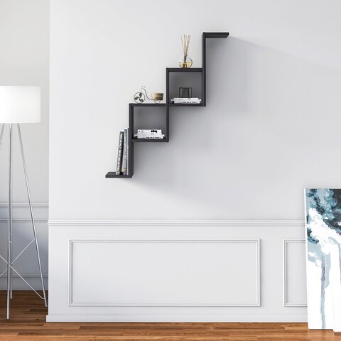 Raft de perete, minima, carotti, 80x95x22 cm, negru