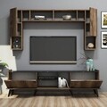 Comoda TV cu 3 rafturi, Meza, Elegante 1336, pal melaminat, nuc/negru