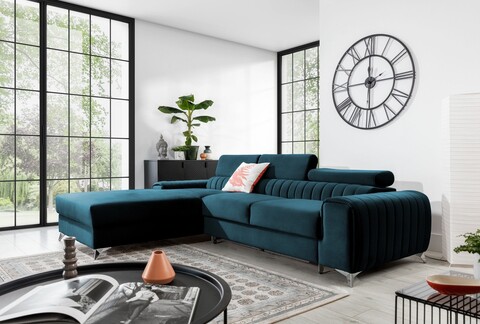 Coltar extensibil stanga 3 locuri ELTAP, LT-40NU, Grayson, 278x205x92 cm, lemn/poliester, albastru inchis