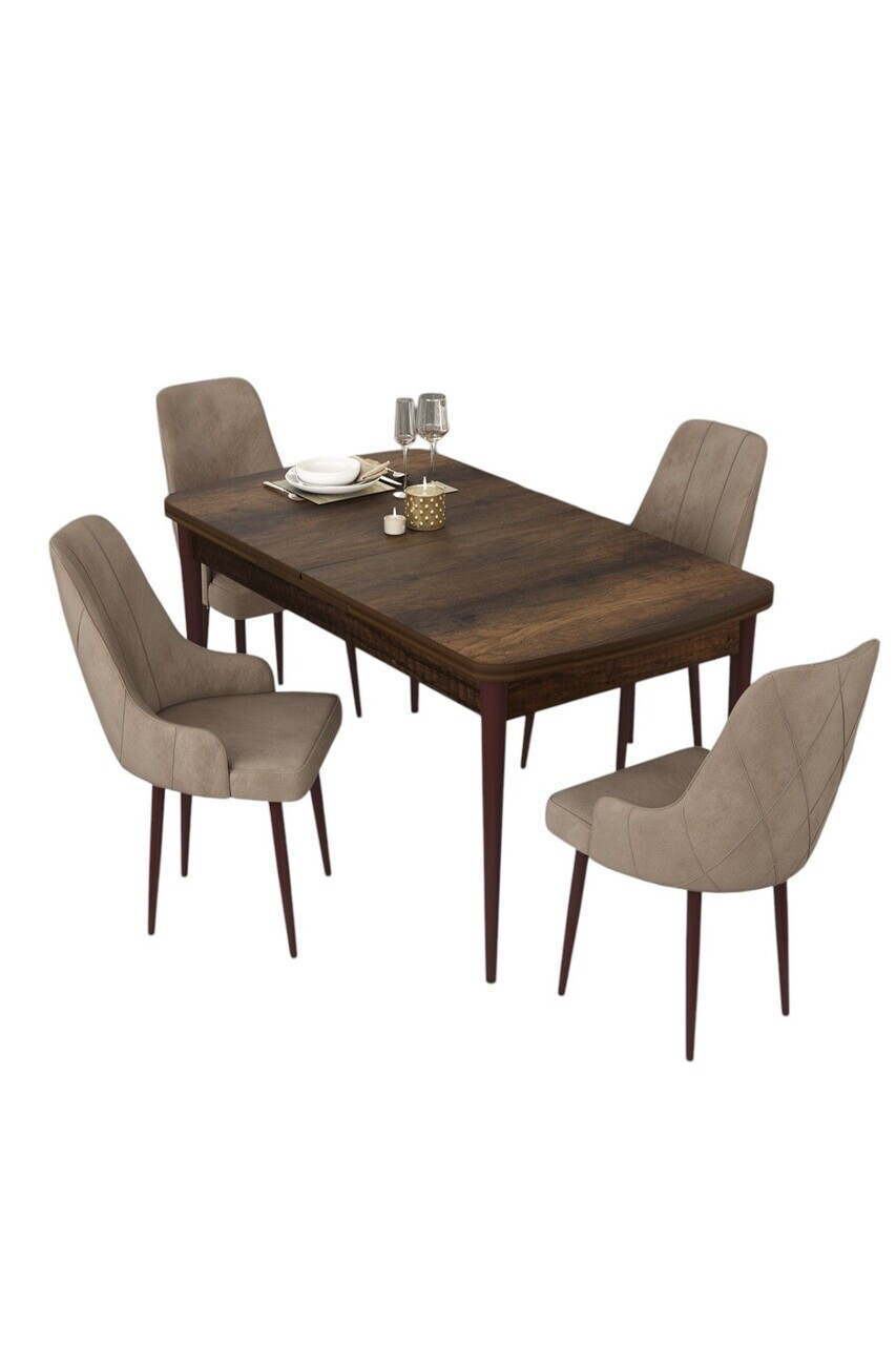 Set masa extensibila si scaune (5 piese), Hanah Home, Eta, Model baroc din lemn / Cappuccino — imaginea 2