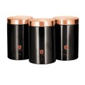 Set 3 recipiente pentru ceai, zahar si cafea, Berlinger, Black Rose Collection, aluminiu/inox, negru