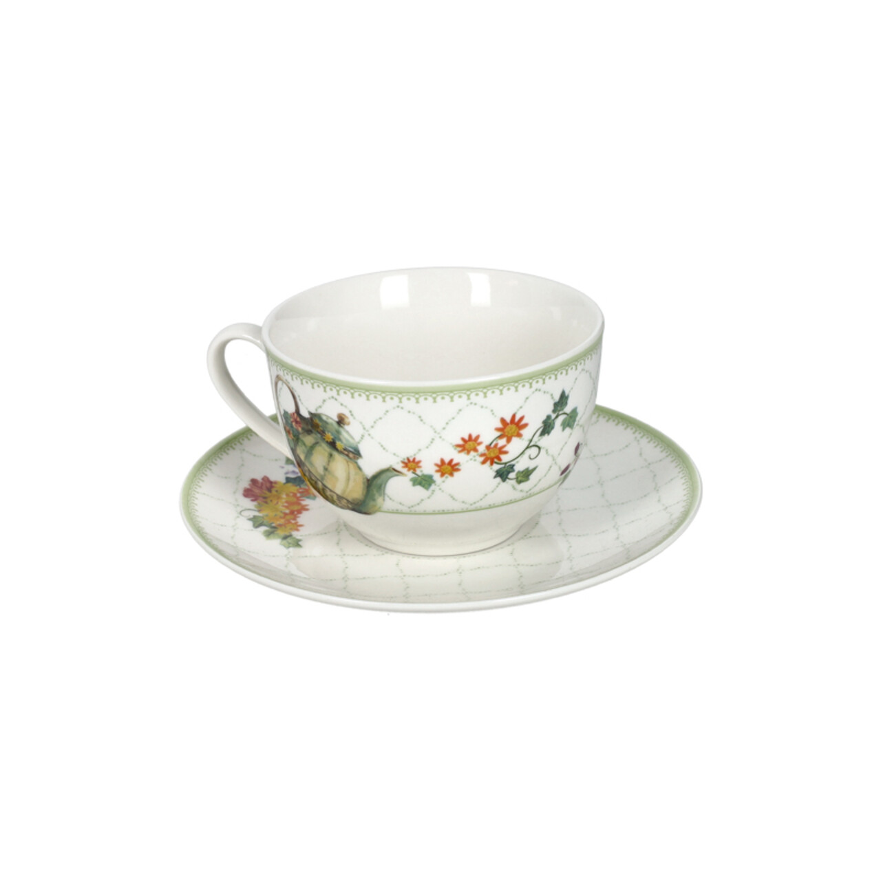 Set 2 cesti cu farfurie pentru ceai, Wonderland, Brandani, 15x7.5 cm, 200 ml, portelan New Bone China - view 2