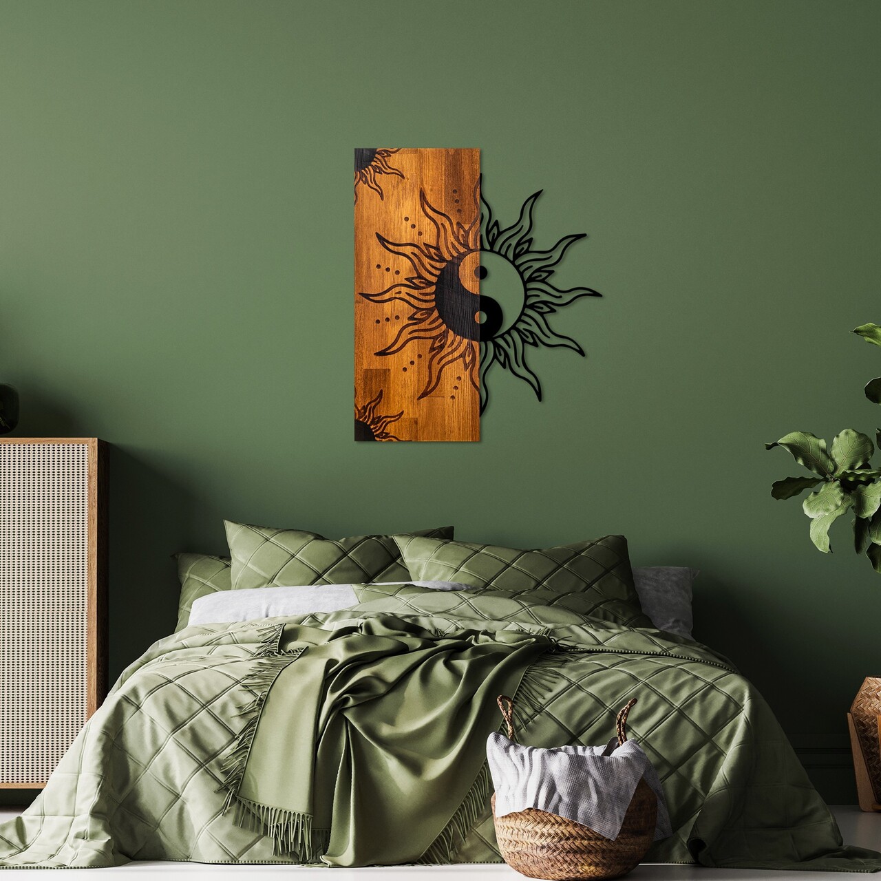 Decoratiune de perete, Yin Yang, Lățime: 50 cm Înălțime: 58 cm Adâncime: 3 cm, Nuc / Negru - view 4