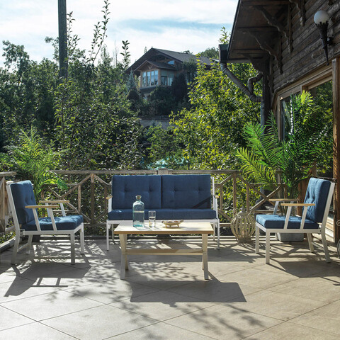 Set mobilier de gradina, heaven, lotus (2+1+1), alb / albastru închis