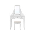 Masa de toaleta cu taburet si oglinda cu LED-uri si rotire 360 / masuta dressing, Vasagle, 80s40s137.5 cm, MDF/lemn de pin/lemn de cauciuc, alb