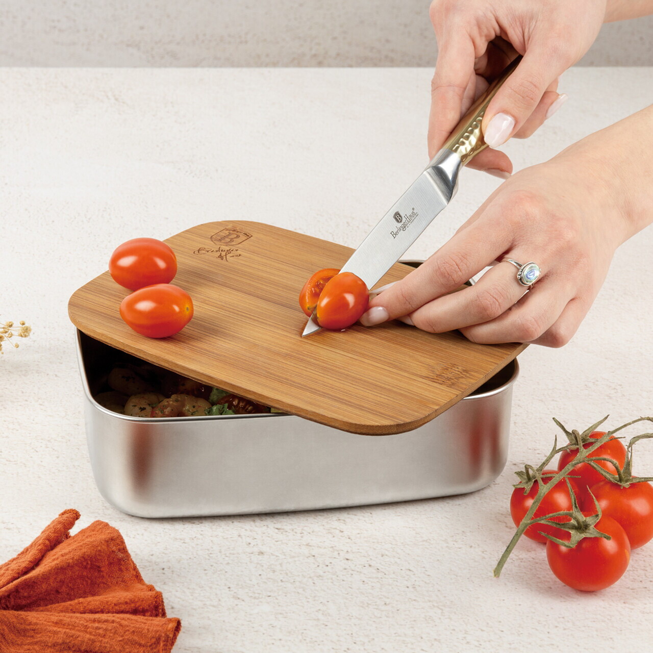 Cutie pentru pranz Berlinger Haus, Take Away, 21.2x15.8x7 cm, inox 18/10 / bambus, argintiu/natur - imagine 2