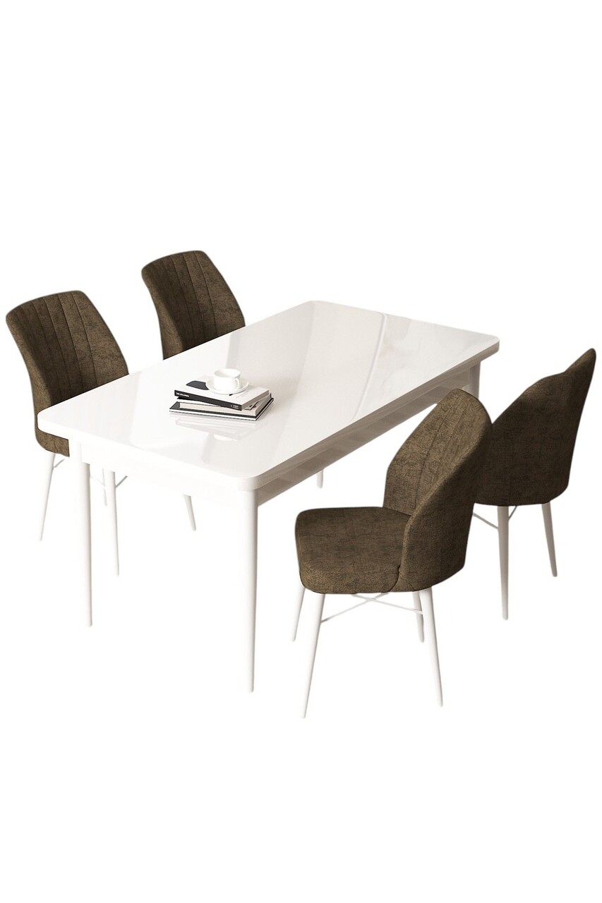Set masă și scaune (5 bucăți), Hanah Home, Arp, Alb/Maro - view 2