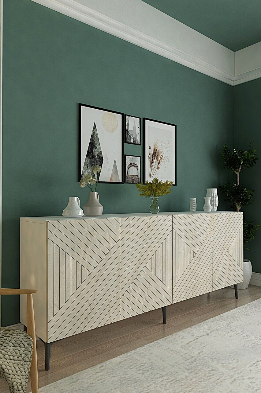 Consola, Hanah Home, Ferrro 180, 180x75x32 cm, Alb / Travertin — imaginea 3