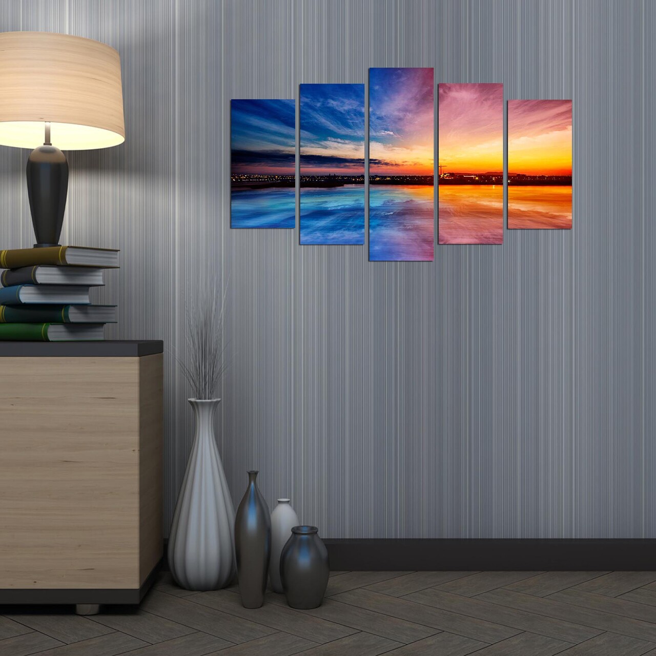 Set 5 tablouri decorative 5PMX-067 20 x 60 cm Multicolor