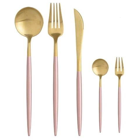 Set tacamuri InArt, 30 piese, inox, roz/auriu