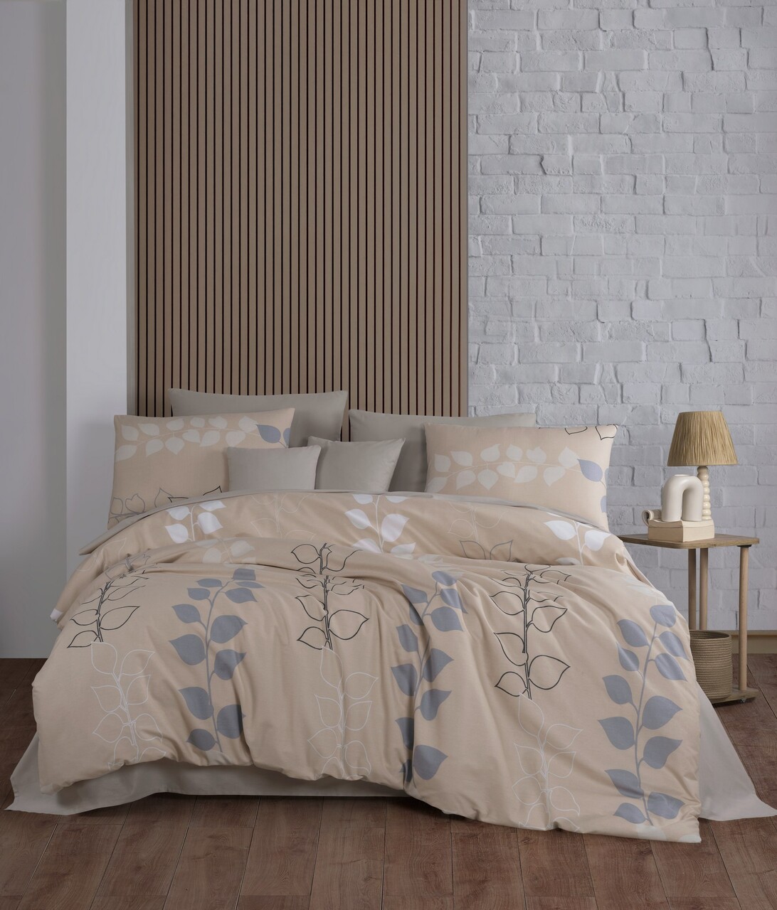 Lenjerie de pat dubla Super King (FR) L'essentiel Maison Henna Bej / Gri / Alb