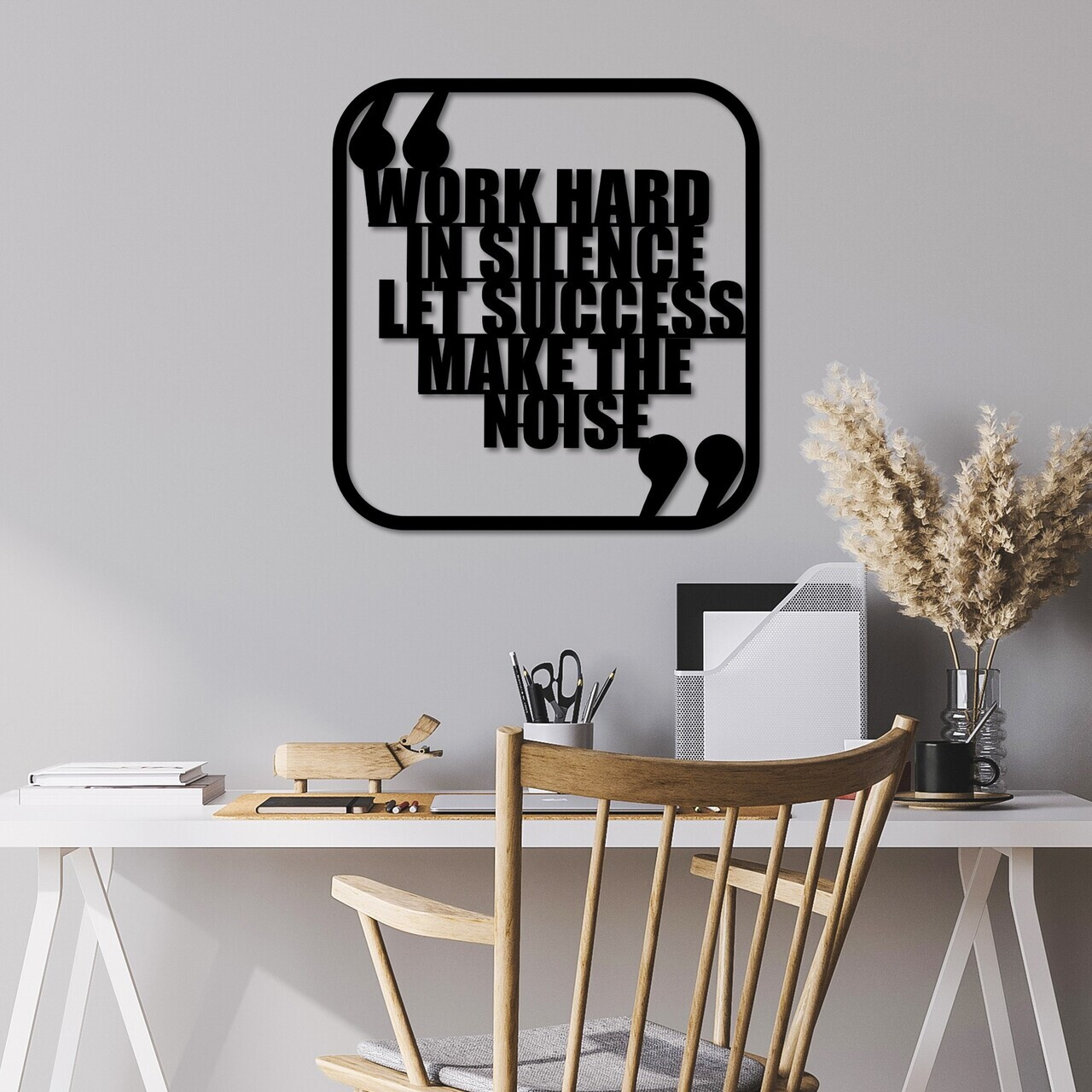 Decoratiune de perete, Work Hard, Dimensiune: 50 x 50 cm , Negru — imaginea 3