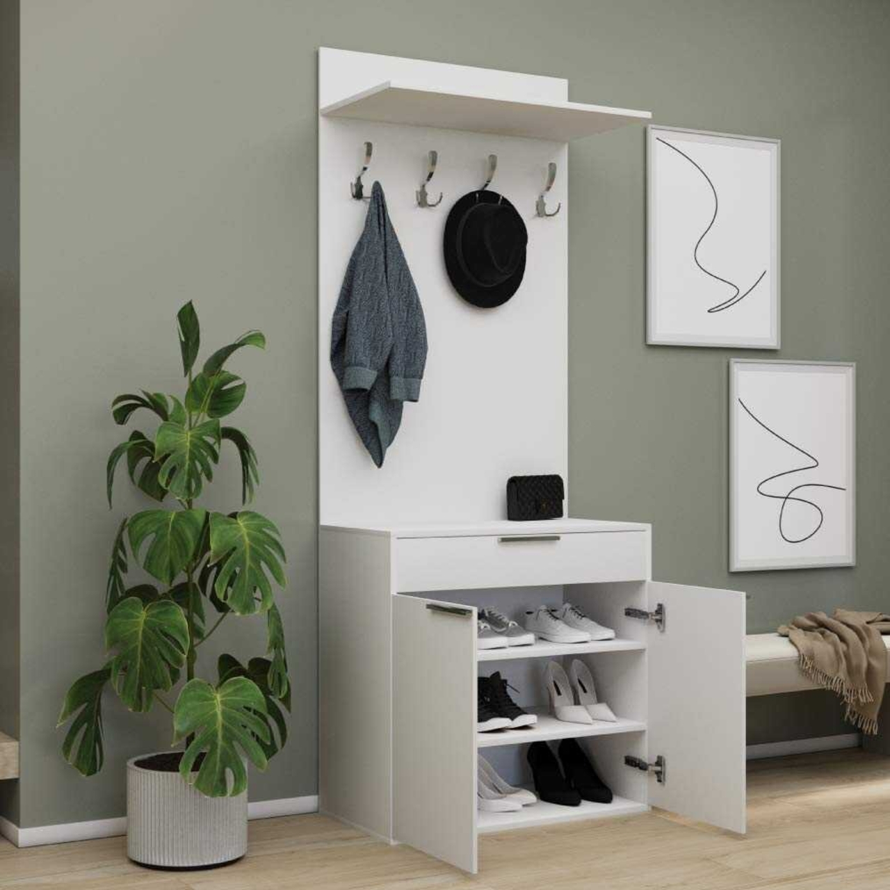 Cuier de perete, Hanah Home, Prt-521-Bb-1, 73x187x36 cm, Alb - view 2