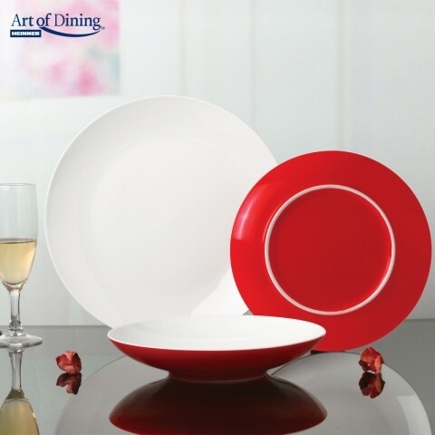 Serviciu de masa 18 piese Red Katalina, Heinner Home, portelan, alb/rosu