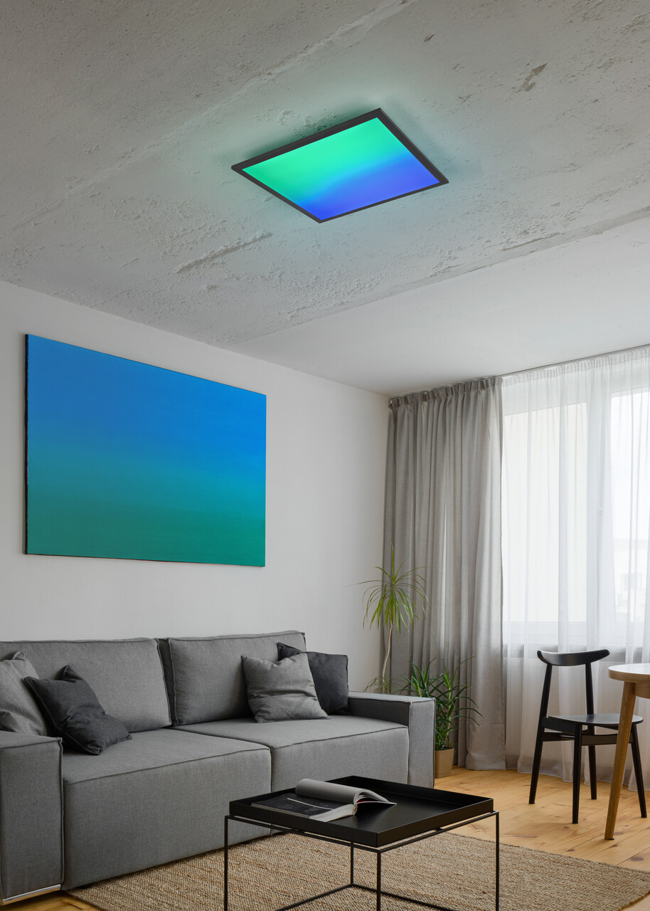 Plafoniera Beta, RL, 44.5x44.5x5 cm, 18W, 1x SMD, metal, negru mat/alb