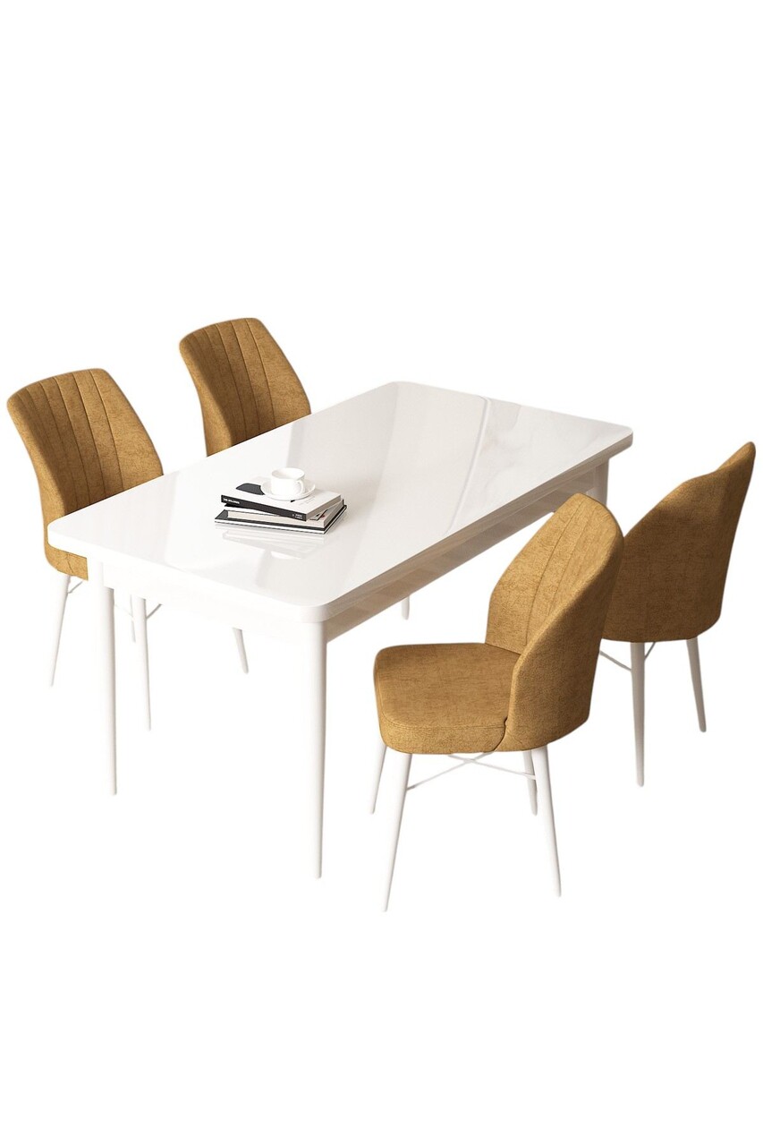 Set masă și scaune (5 bucăți), Hanah Home, Arp, Alb / Cappuccino - view 2