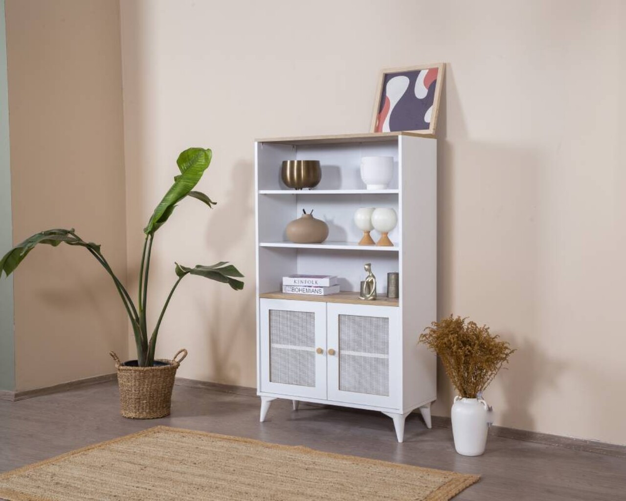 Corp biblioteca, Wolina, Calvin, 90x158x41 cm, Stejar alb - 1 | YEO