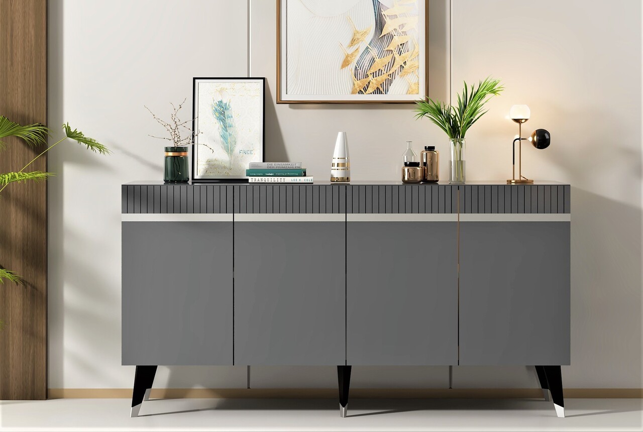 Consola, Olivia, Defne, 150x80x40 cm, PAL , Antracit / Argintiu - 1 | YEO