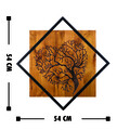 Decoratiune de perete, Tree 2, 50% lemn/50% metal, Dimensiune: 54 x 54 cm, Nuc / Negru