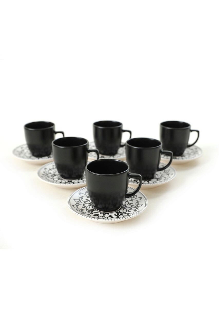 Set cesti de cafea, Keramika, 275KRM1917, Ceramica , Dimensiune ceașcă de cafea: 6 x 6 x 6 cm / 95 ml (6 bucăți), Alb/Negru - 1 | YEO