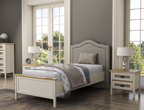 Pat de o persoană, Hanah Home, FRN-21018, 117x123.4x215.1 cm, PAL, Crem / Stejar / Gri