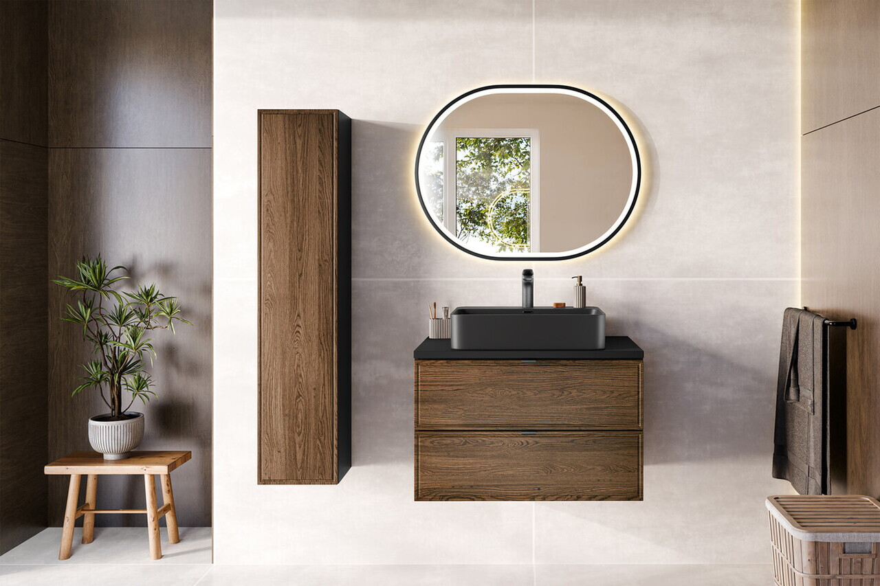 Dulap inalt cu usa, cu fixare pe perete, Talia Casella, Comad, 30x25.5x140 cm, MDF/PAL laminat, stejar casella/negru mat — imaginea 5
