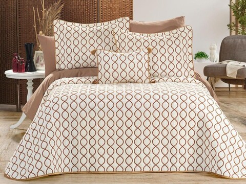 Set cuvertura de pat dubla 3 piese, Brillance - Cream, Gold, Lumea zestrei, Catifea