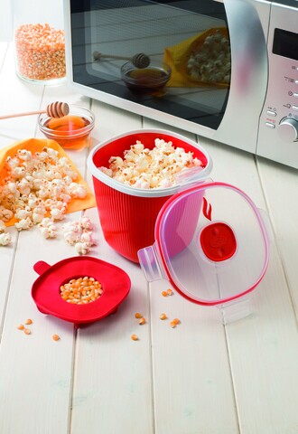 Aparat popcorn pentru cuptorul cu microunde, Snips, 1.5 L, polipropilena, rosu