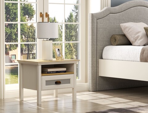 Noptiera, Hanah Home, FRN-21017, 60.4x48.1x44.2 cm, PAL, Crem / Stejar / Gri