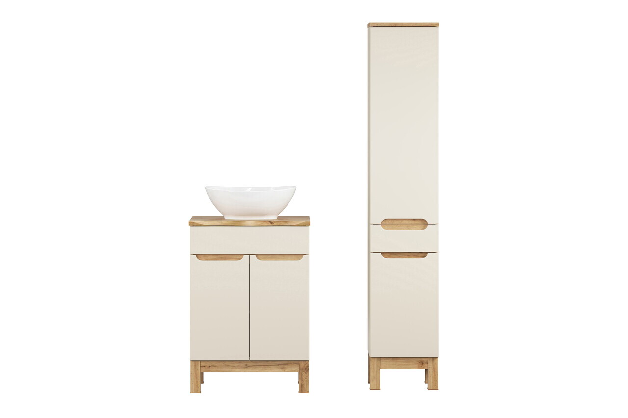 Set mobilier baie Bali Cashmere Wotan 60 cm HC, dulap inalt si masca cu lavoar, Comad, MDF/PAL, casmir - view 3