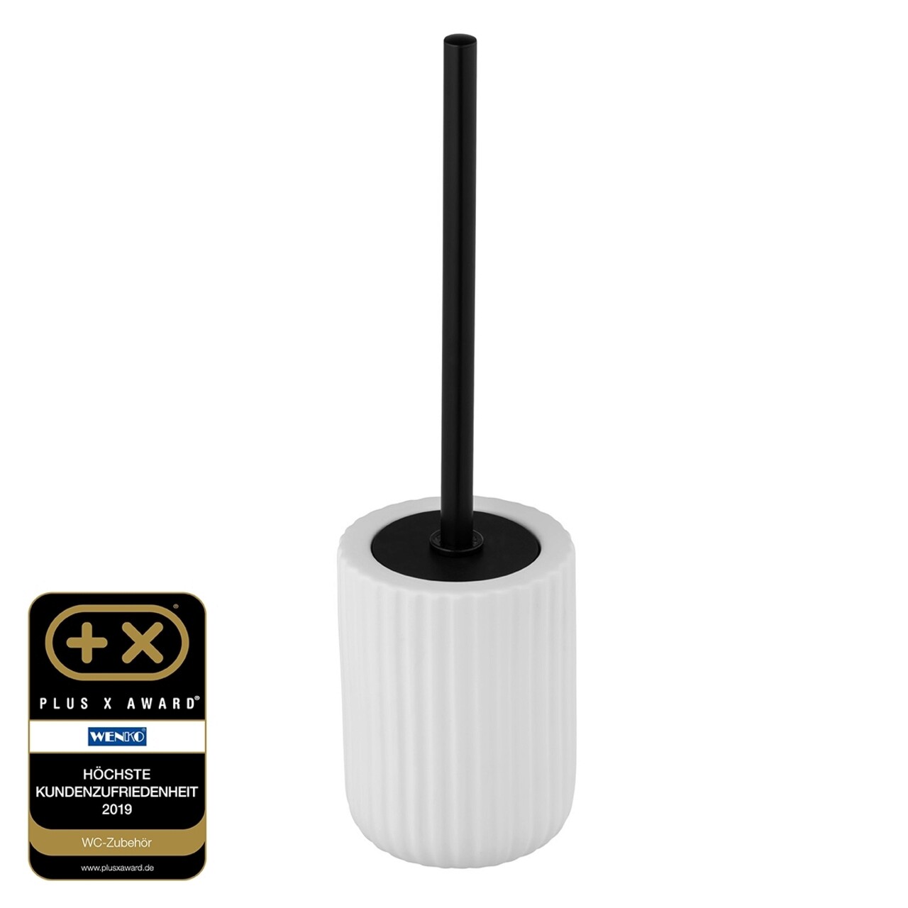 Perie pentru toaleta cu suport Belluno, Wenko, 11.5x42 cm, ceramica/inox, alb/negru - view 4