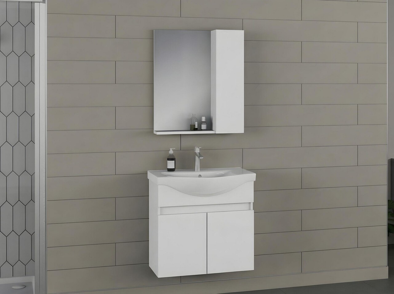 Set mobilier de baie (2 piese), Hanah Home, Sole 65, Alb mat - view 2