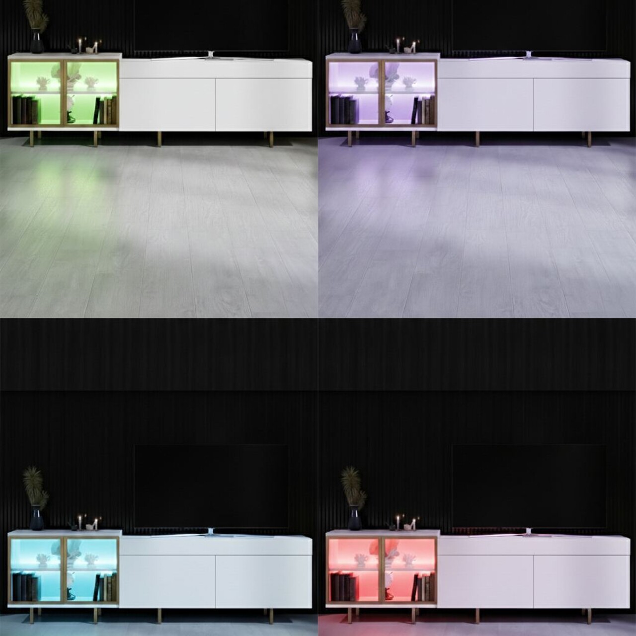Comoda TV, Hanah Home, Vienna, 190x57x37 cm, Alb/Auriu - view 3