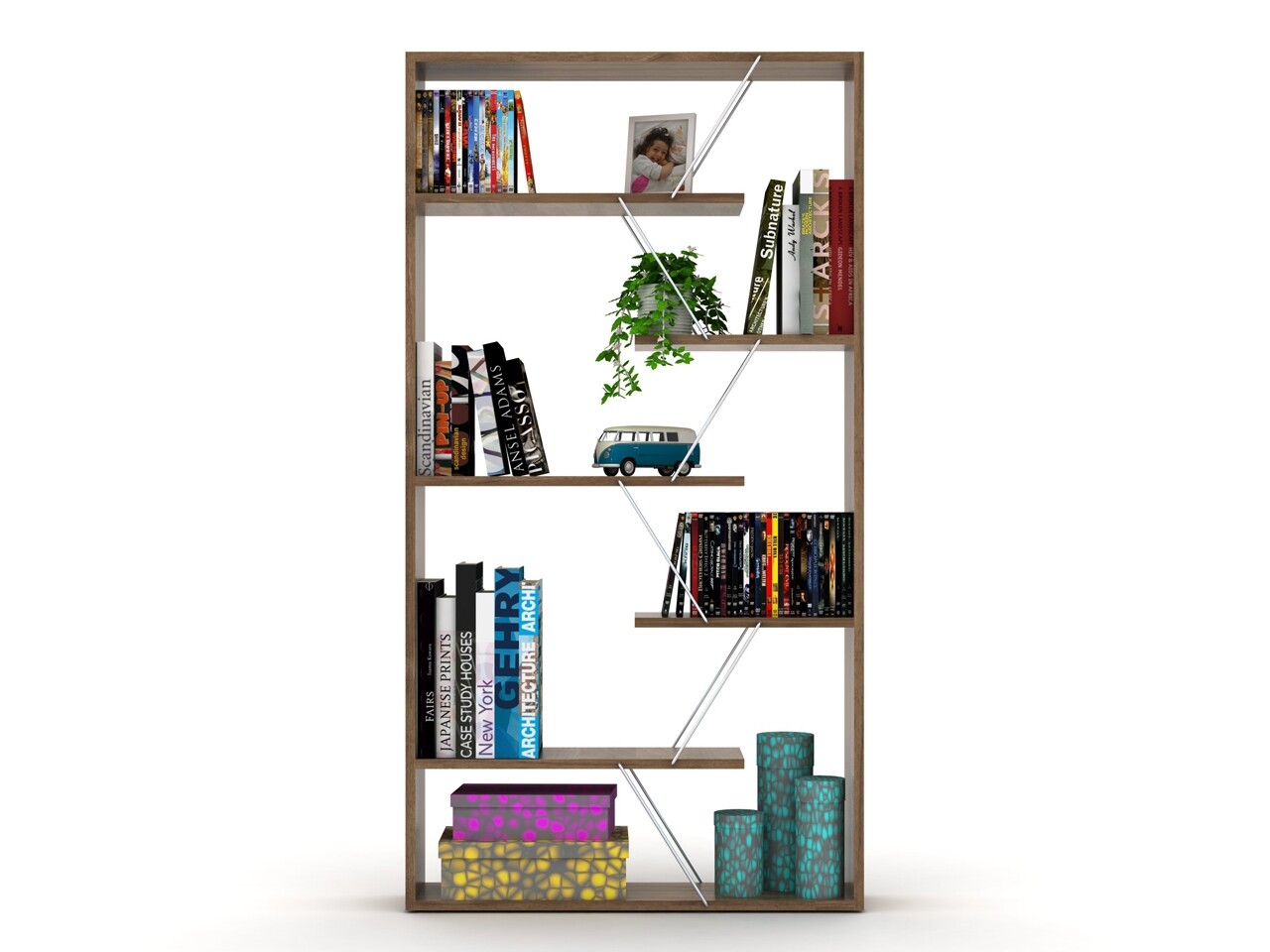 Biblioteca Rafevi Tars, 84 X 24 X 157 Cm, PAL/metal, Walnut/chrome